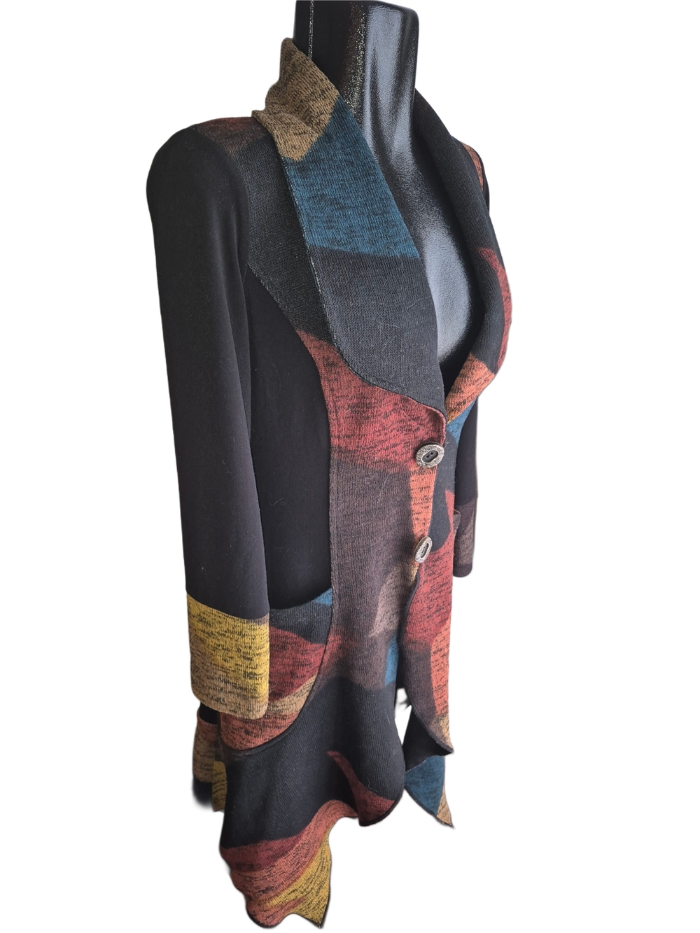 Bali Colorful Geometric Abstract Pattern Longline Knit Cardigan Sweater - Picture 2 of 6